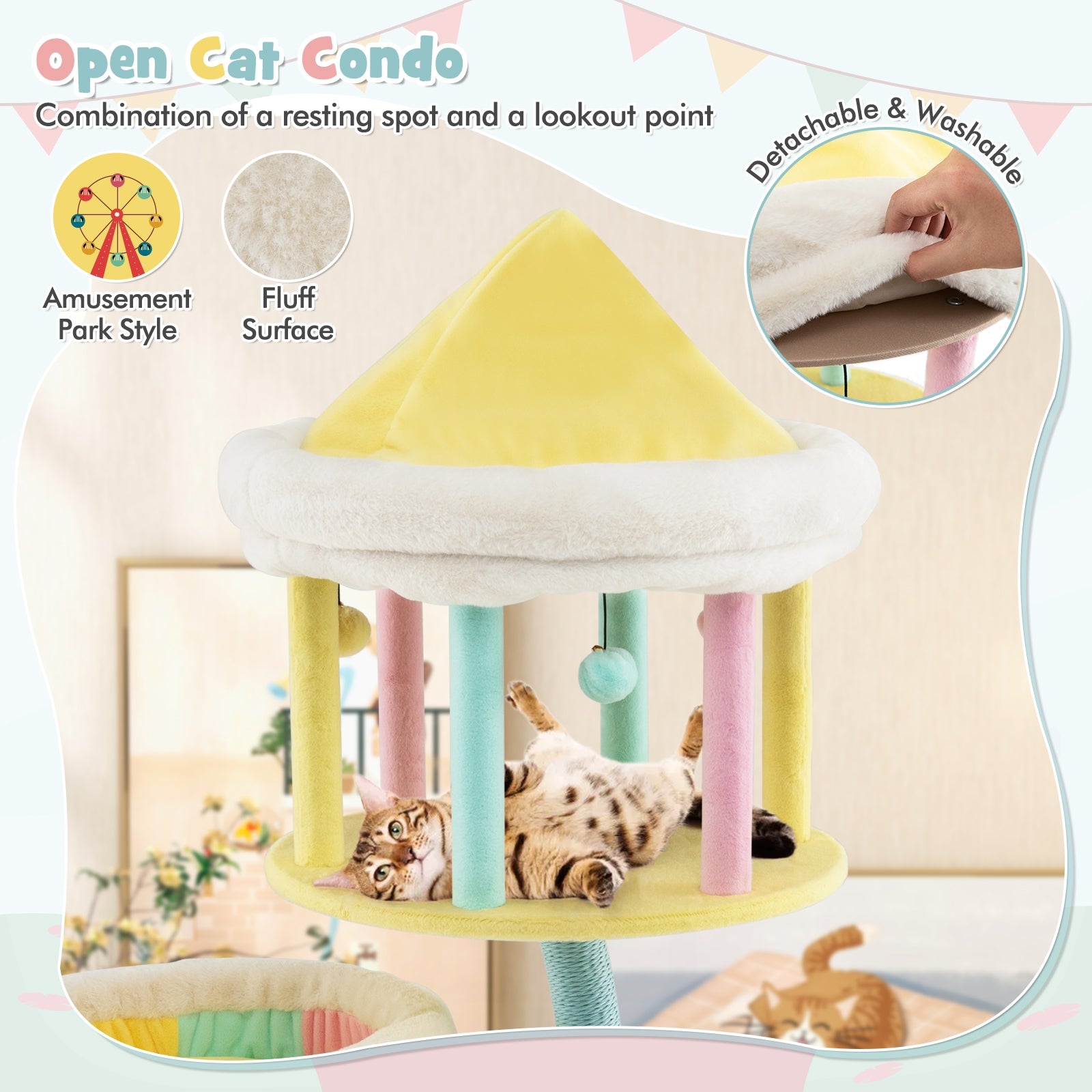 Multi-Layer Cat Tree with 2 Removable Perches Scratching Posts-Color - view 7