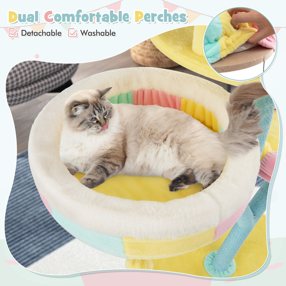 Multi-Layer Cat Tree with 2 Removable Perches Scratching Posts-Color - view 8