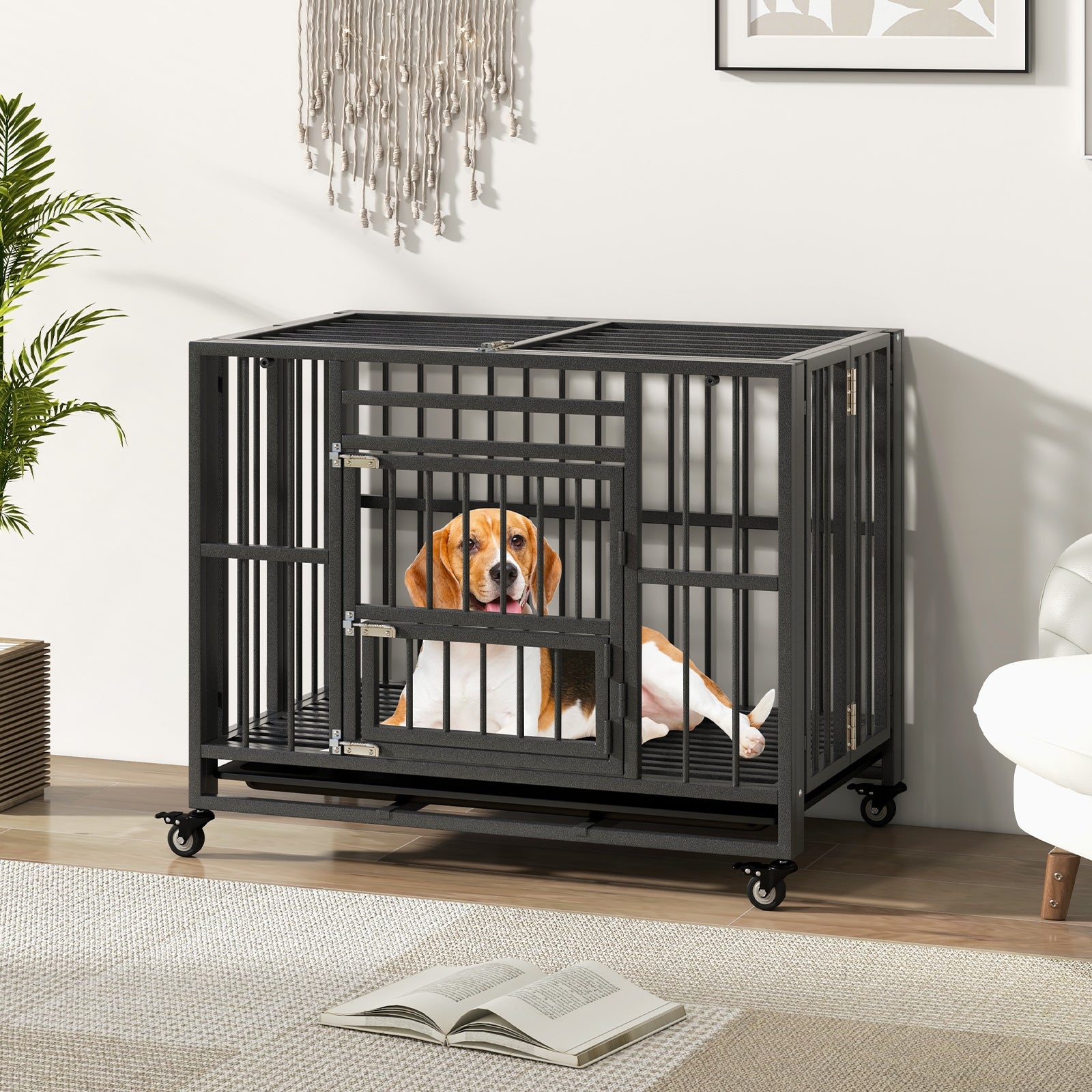 Foldable Heavy-Duty Metal Dog Cage Chew-proof Dog Crate with Lockable Universal - view 2