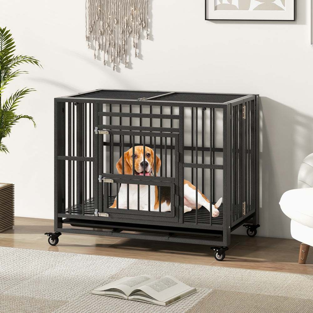 Foldable Heavy-Duty Metal Dog Cage Chew-proof Dog Crate with Lockable Universal - view 2