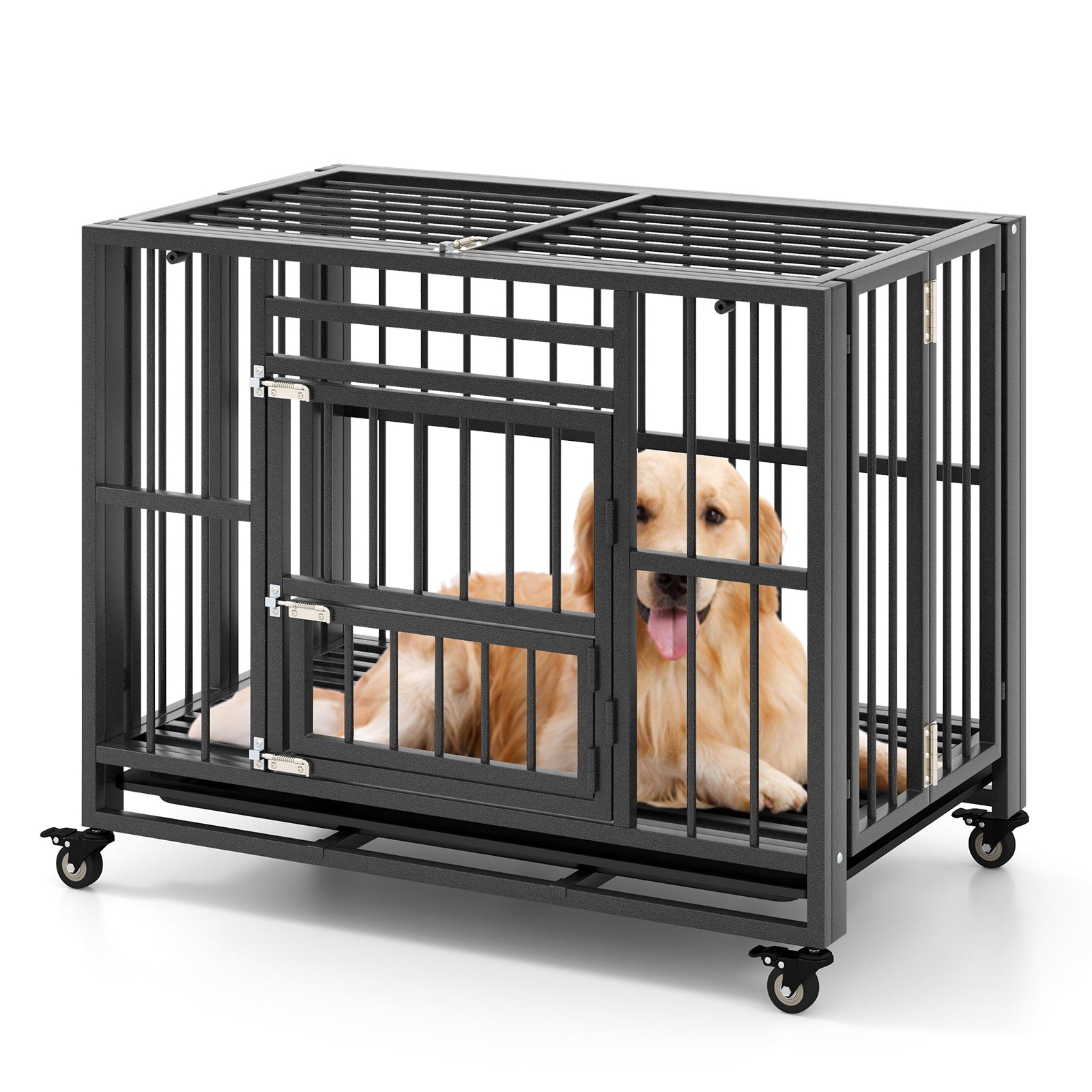 Foldable Heavy-Duty Metal Dog Cage Chew-proof Dog Crate with Lockable Universal