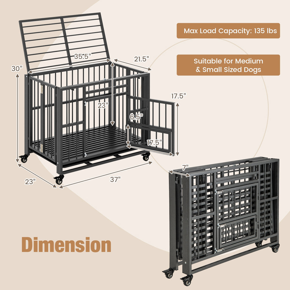 Foldable Heavy-Duty Metal Dog Cage Chew-proof Dog Crate with Lockable Universal - view 5