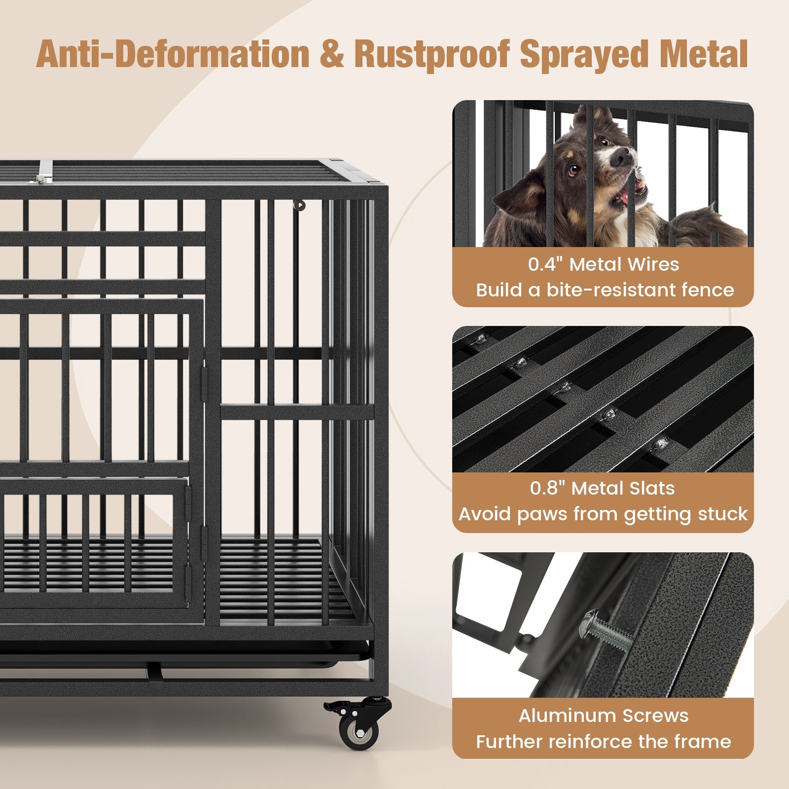 Foldable Heavy-Duty Metal Dog Cage Chew-proof Dog Crate with Lockable Universal - view 6