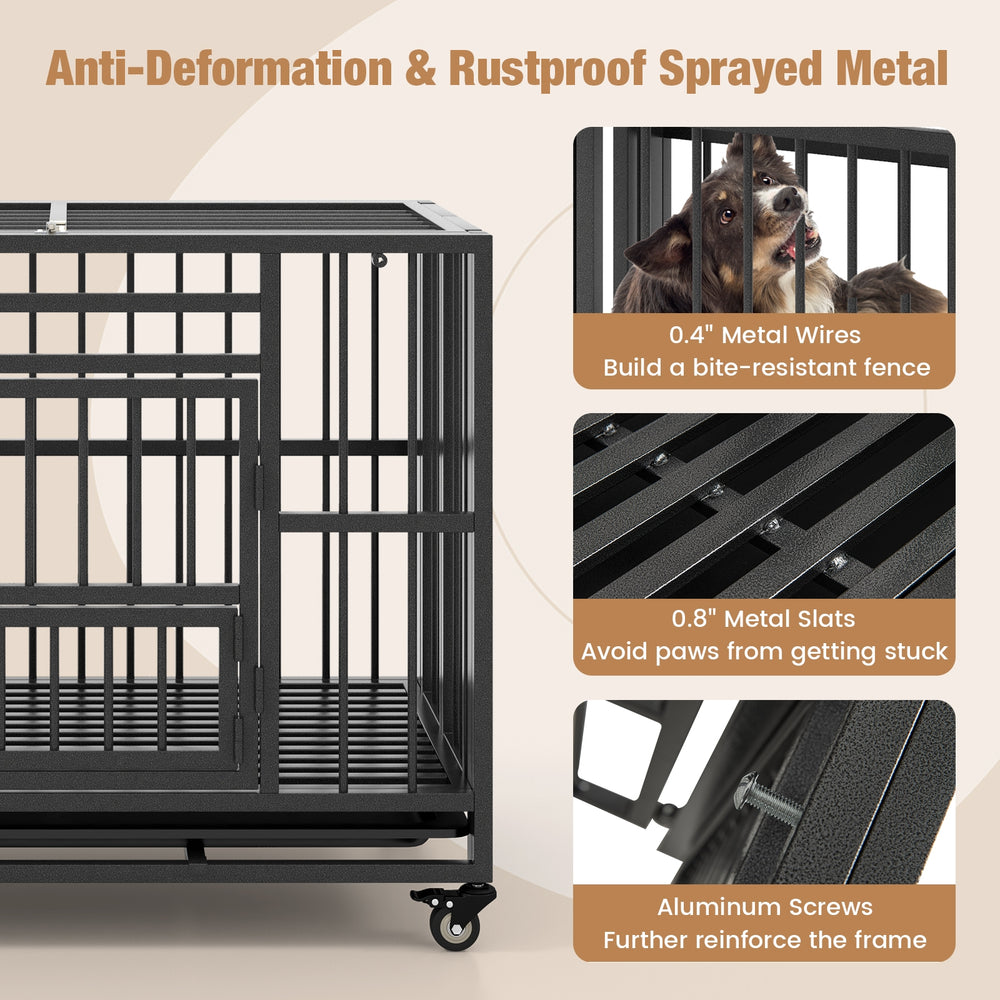 Foldable Heavy-Duty Metal Dog Cage Chew-proof Dog Crate with Lockable Universal - view 6