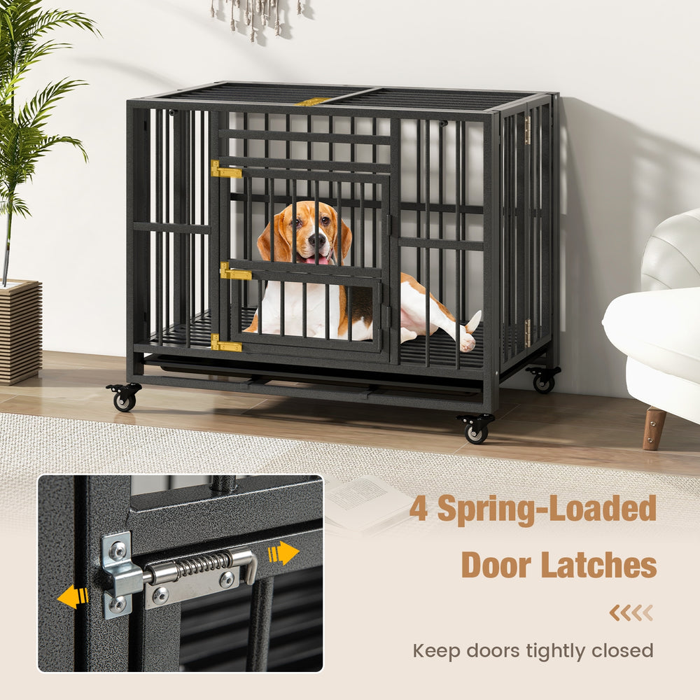 Foldable Heavy-Duty Metal Dog Cage Chew-proof Dog Crate with Lockable Universal - view 7