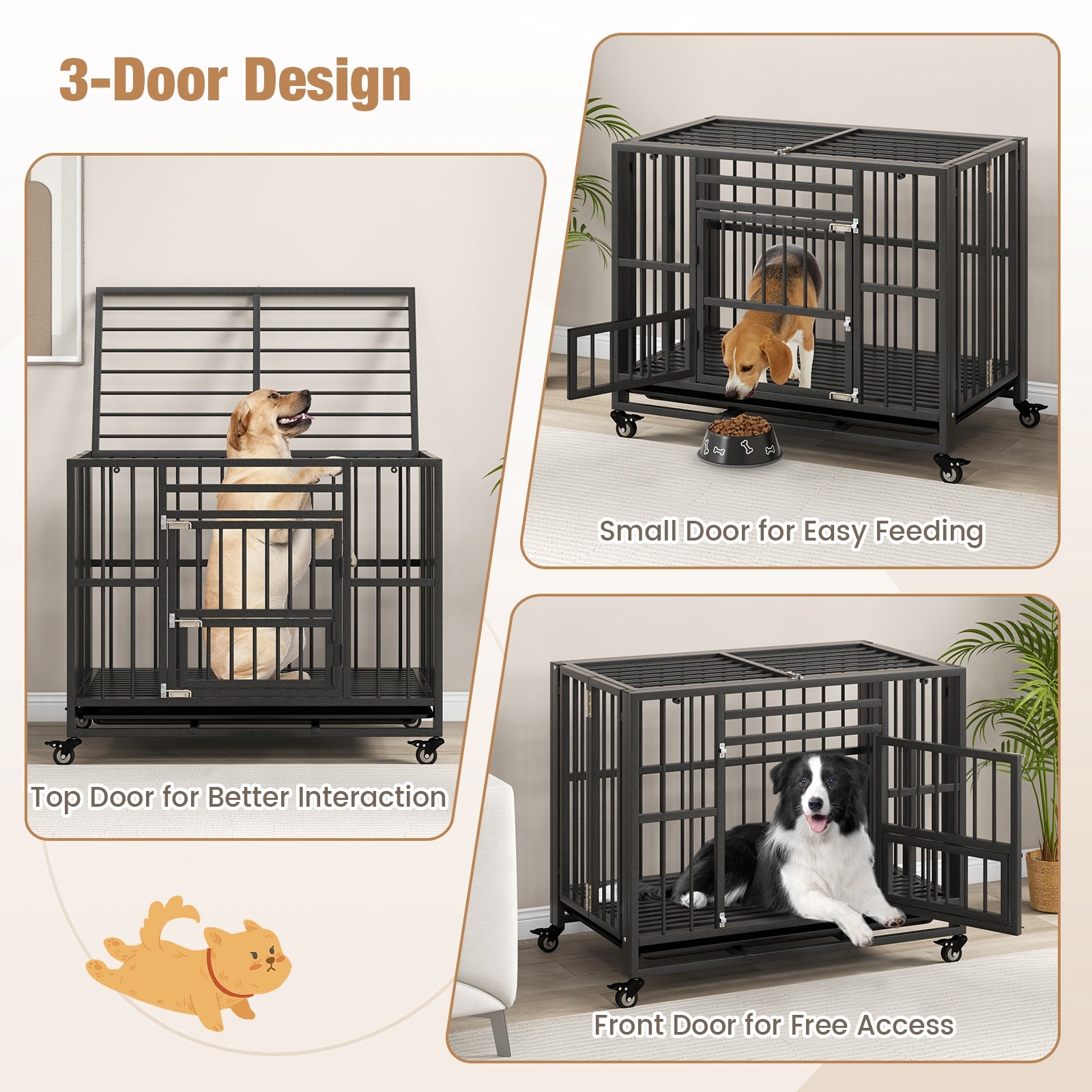 Foldable Heavy-Duty Metal Dog Cage Chew-proof Dog Crate with Lockable Universal - view 8