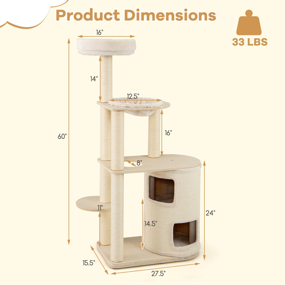 60 Inches Tall Cat Tree with 2-Story Condo and Sisal Scratching Posts - view 5