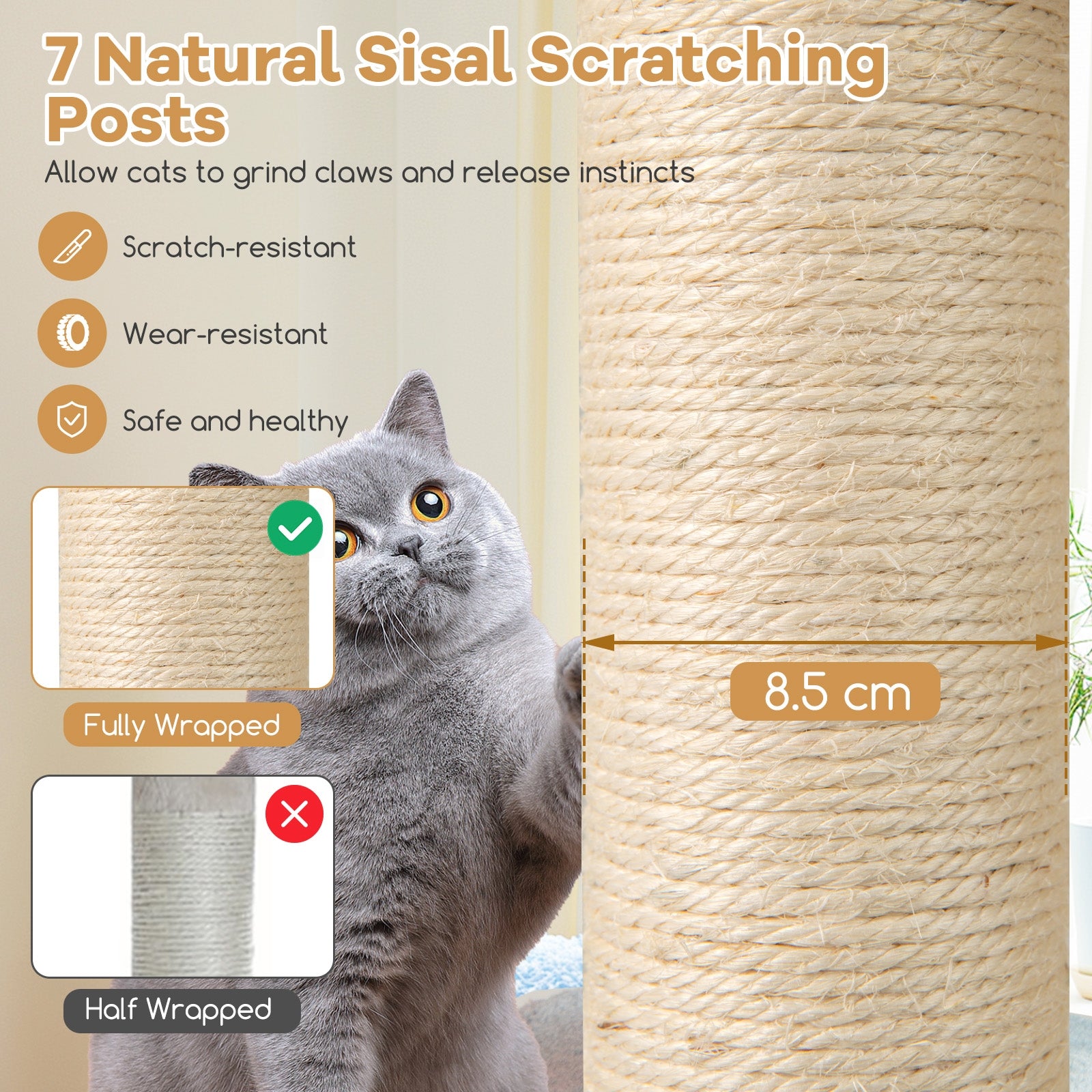 60 Inches Tall Cat Tree with 2-Story Condo and Sisal Scratching Posts - view 8