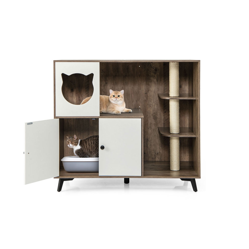 Cat Litter Box Enclosure with 3 Sisal Scratching Posts for Indoor Cats Cat House