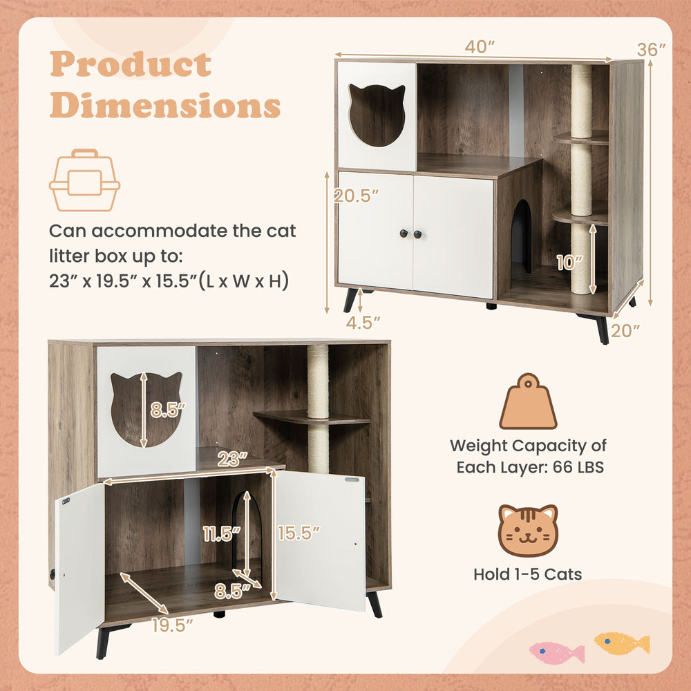 Cat Litter Box Enclosure with 3 Sisal Scratching Posts for Indoor Cats Cat House - view 5