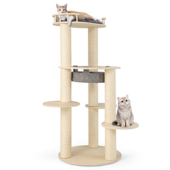 5-level Wooden Cat Tree with Padded Perch Non-woven Hammock - view 4