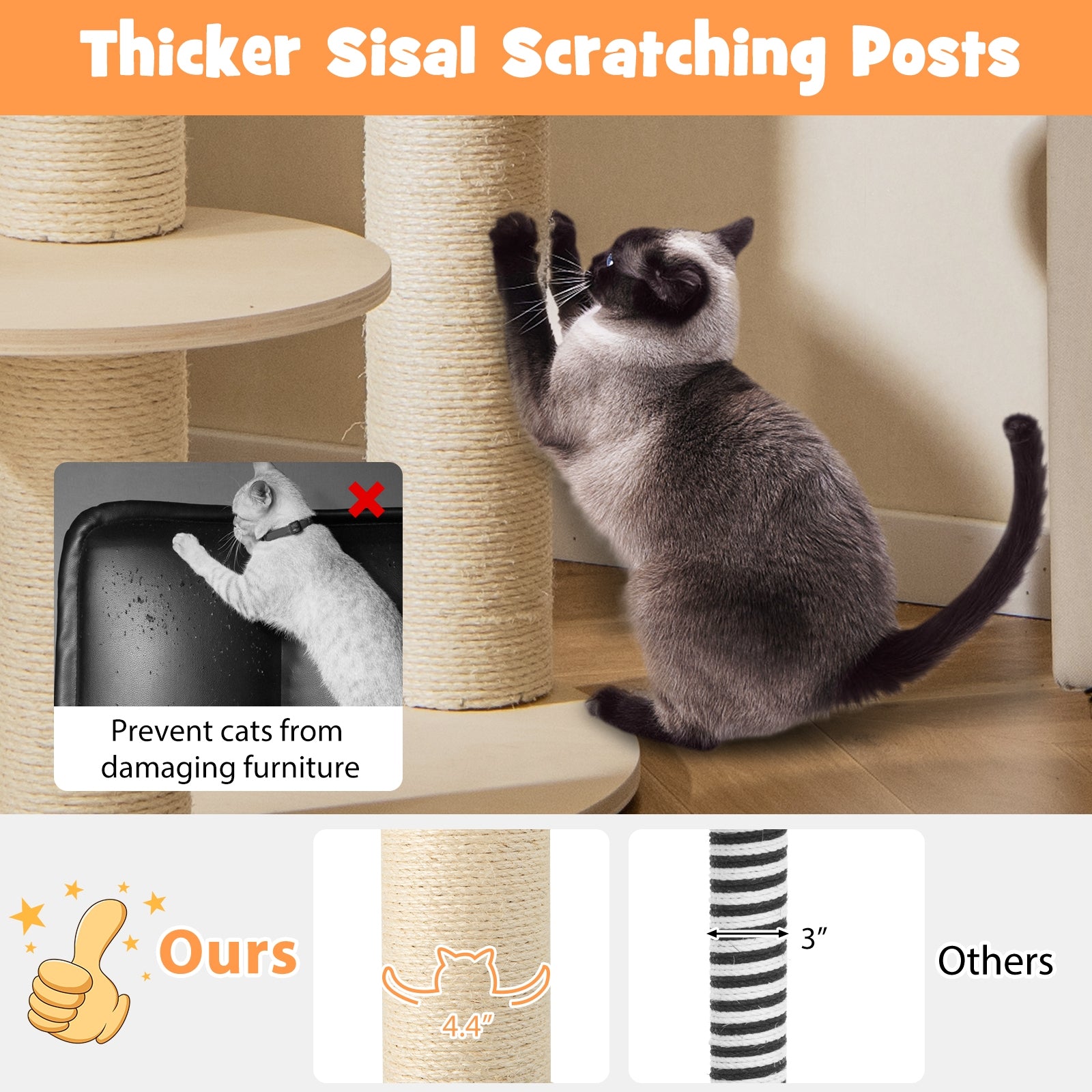5-level Wooden Cat Tree with Padded Perch Non-woven Hammock - view 8