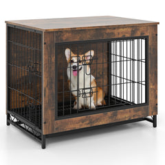 Dog Crate Furniture with Double Lockable Doors and Removable Pull-out Tray Dog