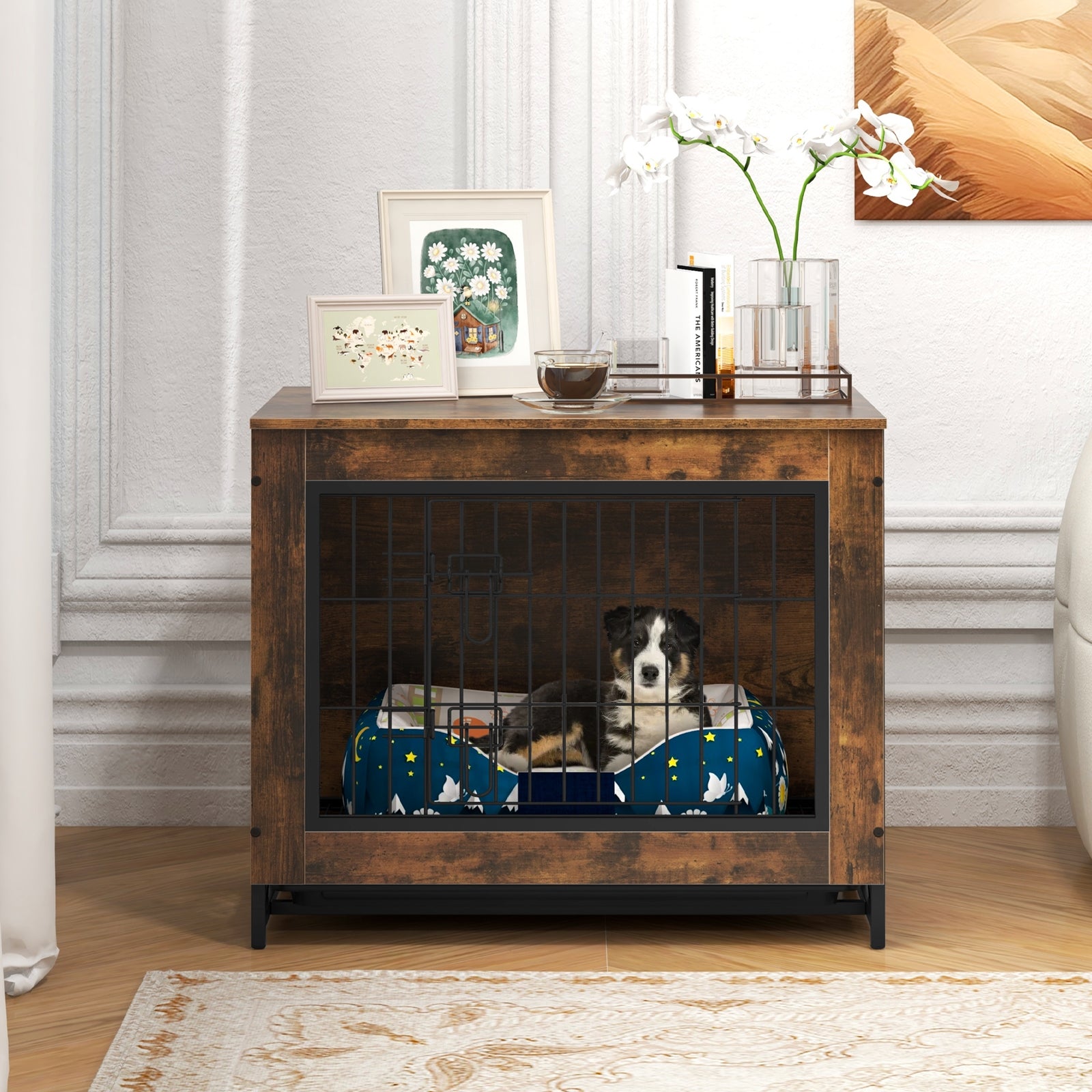 Dog Crate Furniture with Double Lockable Doors and Removable Pull-out Tray Dog - view 6
