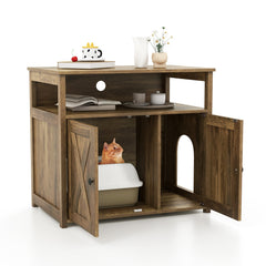 Cat Litter Box Enclosure with Double Barn Doors Divider Side Entry and Storage - view 4