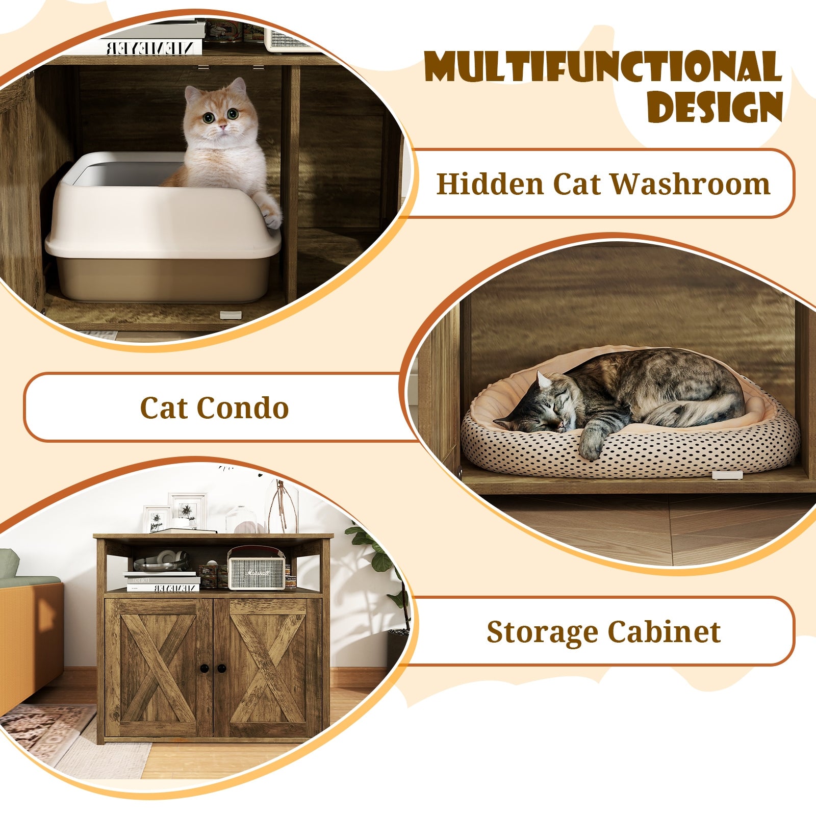 Cat Litter Box Enclosure with Double Barn Doors Divider Side Entry and Storage - view 6