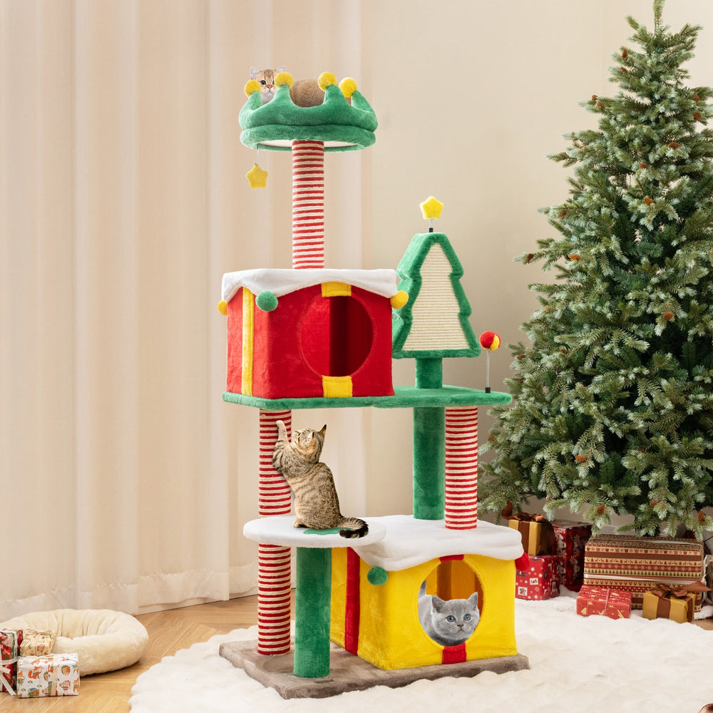 Cute Christmas Cat Tree Cat Tower for Indoor Cats with Scratching Posts - view 2