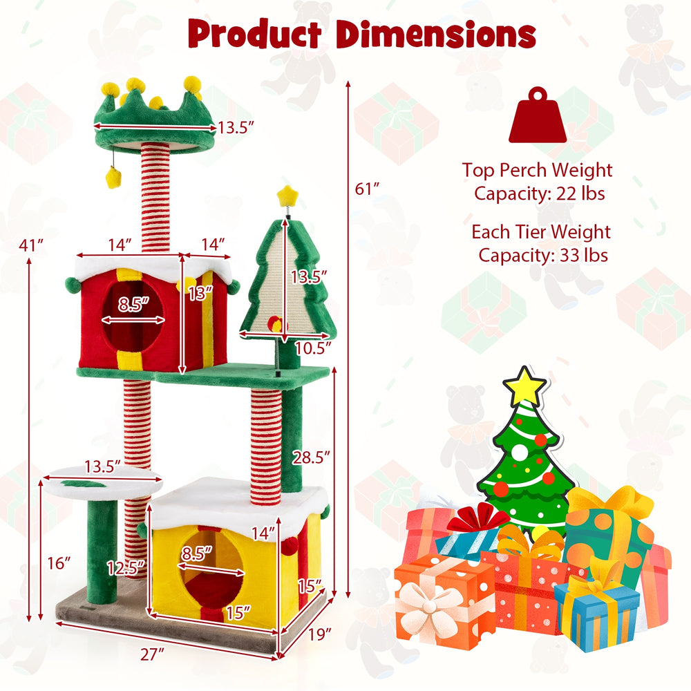 Cute Christmas Cat Tree Cat Tower for Indoor Cats with Scratching Posts - view 5