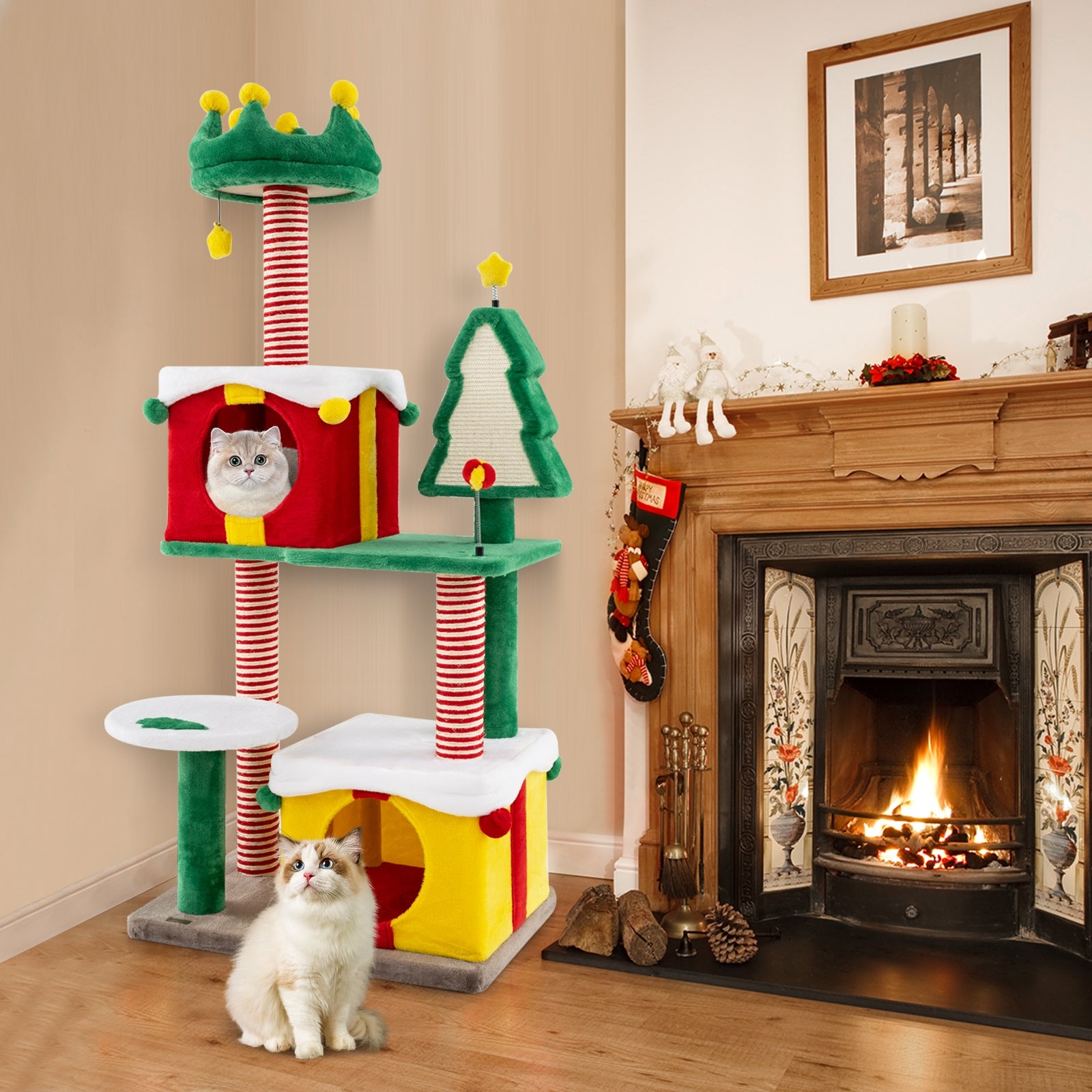 Cute Christmas Cat Tree Cat Tower for Indoor Cats with Scratching Posts - view 6