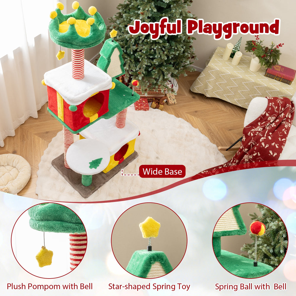 Cute Christmas Cat Tree Cat Tower for Indoor Cats with Scratching Posts - view 8