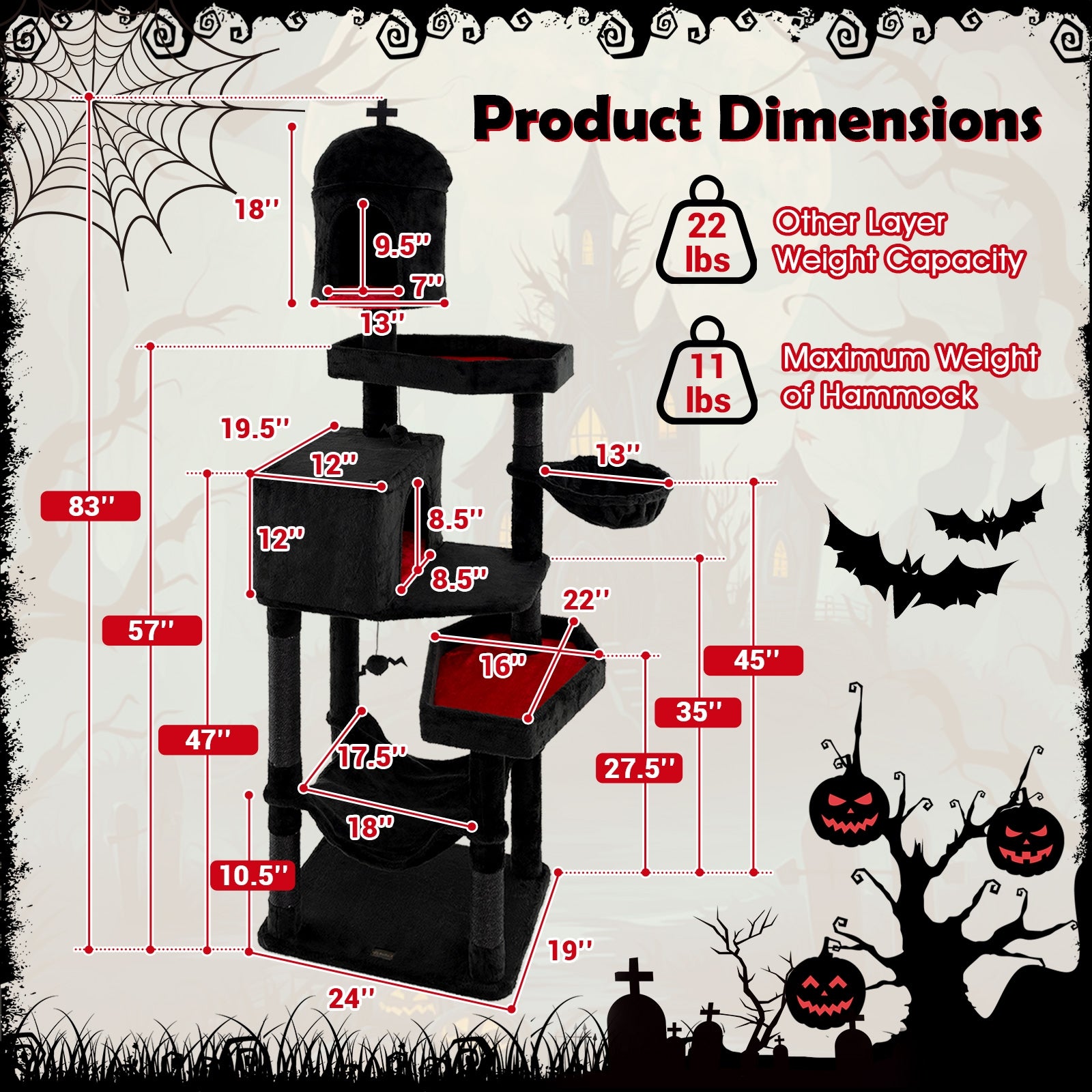 Gothic Cat Tree with 2 Cat Condos and Coffin Bed for Indoor Cats - view 5