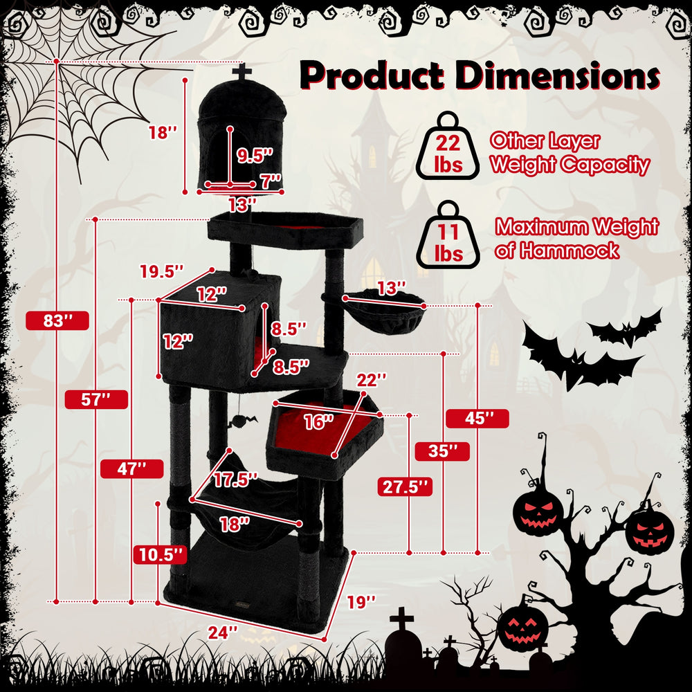 Gothic Cat Tree with 2 Cat Condos and Coffin Bed for Indoor Cats - view 5