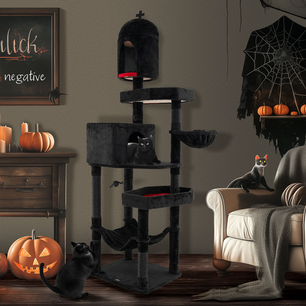 Gothic Cat Tree with 2 Cat Condos and Coffin Bed for Indoor Cats - view 6