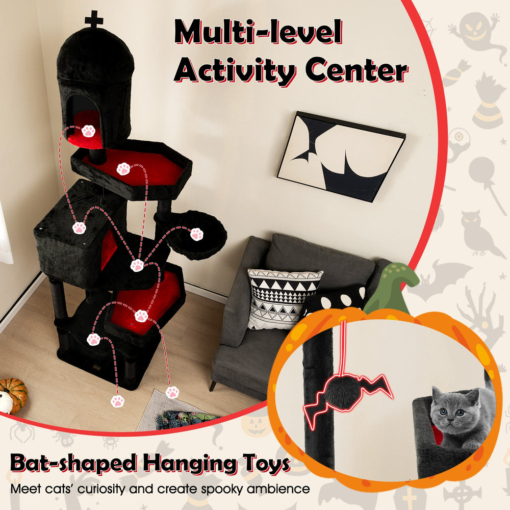 Gothic Cat Tree with 2 Cat Condos and Coffin Bed for Indoor Cats - view 7