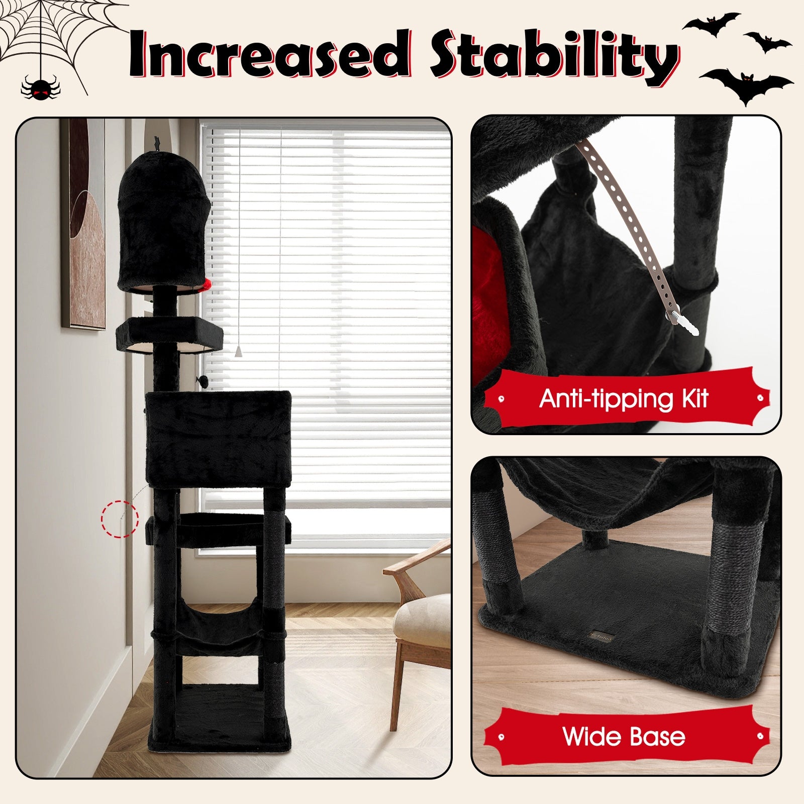 Gothic Cat Tree with 2 Cat Condos and Coffin Bed for Indoor Cats - view 8