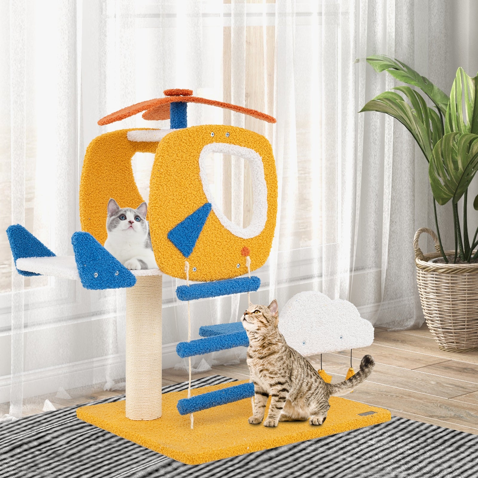 Indoor Small Aviation-themed Cat Tree Cat Tower with Helicopter Top Perch - view 2