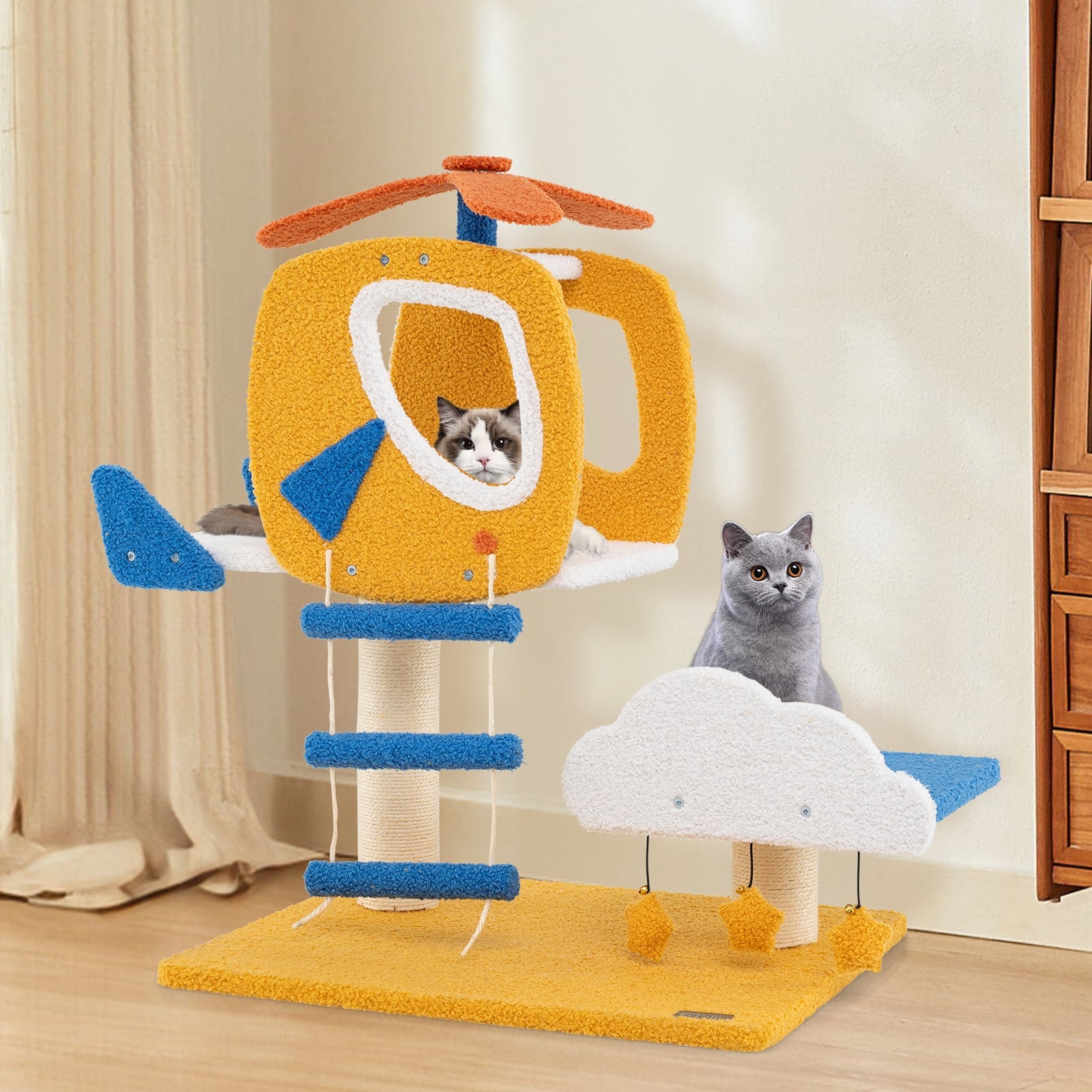 Indoor Small Aviation-themed Cat Tree Cat Tower with Helicopter Top Perch - view 3