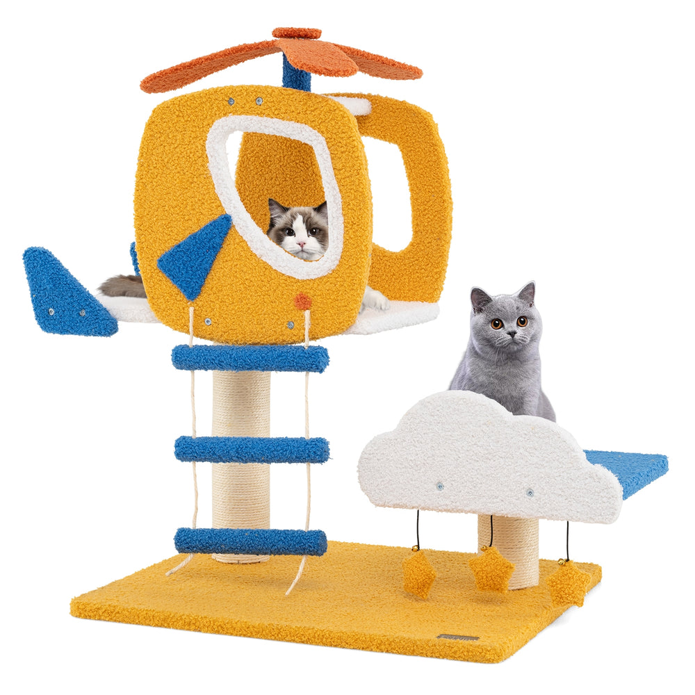 Indoor Small Aviation-themed Cat Tree Cat Tower with Helicopter Top Perch - view 4