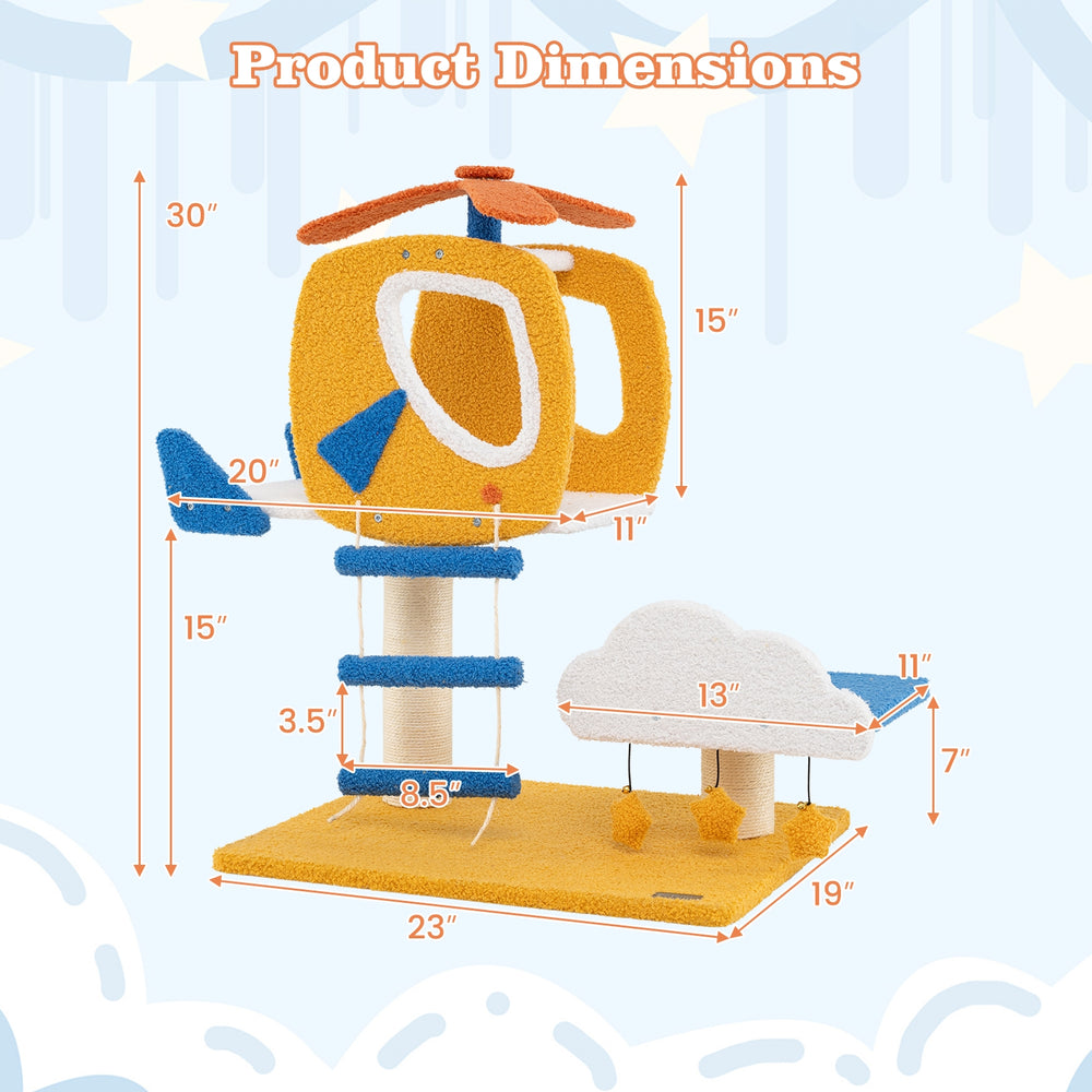 Indoor Small Aviation-themed Cat Tree Cat Tower with Helicopter Top Perch - view 5