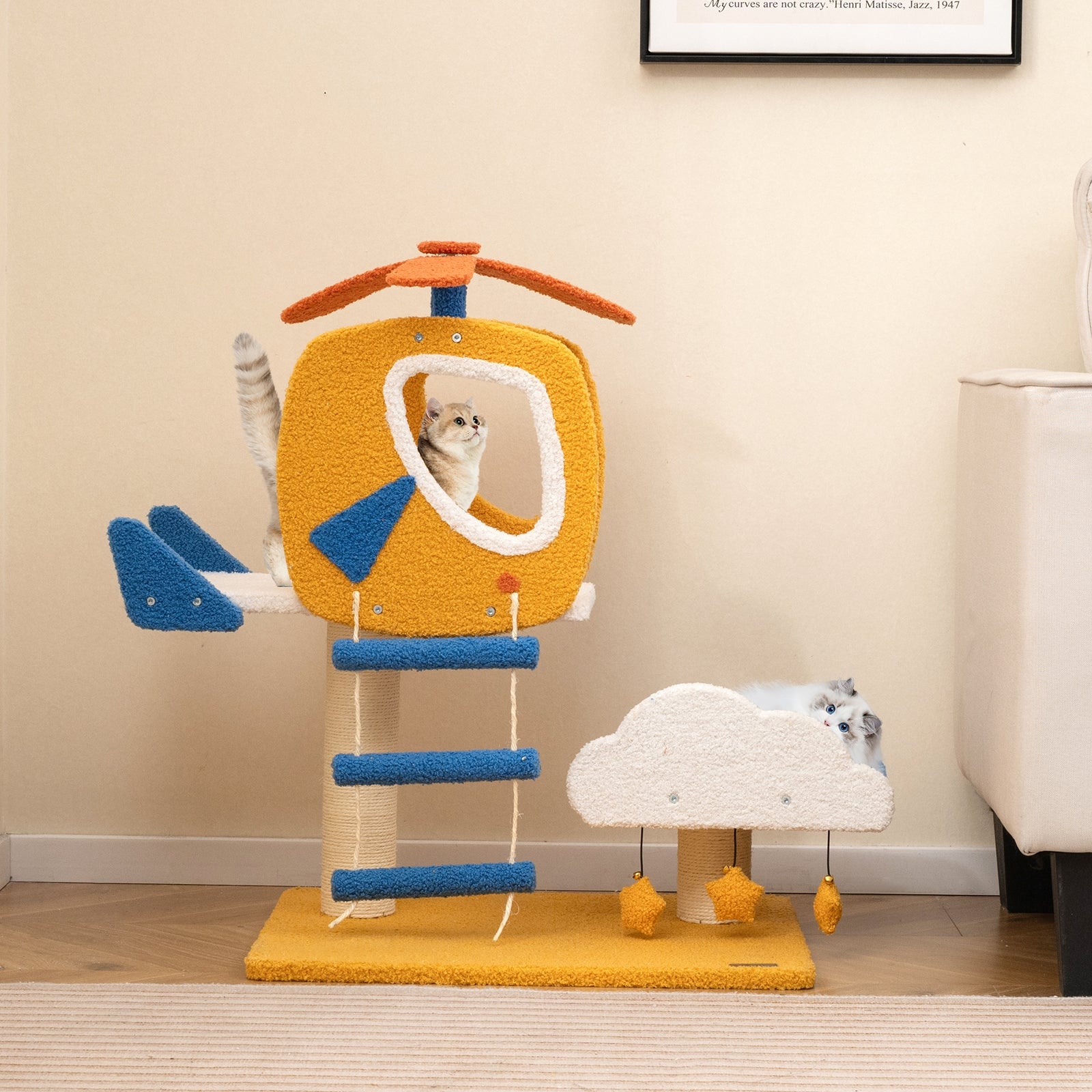 Indoor Small Aviation-themed Cat Tree Cat Tower with Helicopter Top Perch - view 6