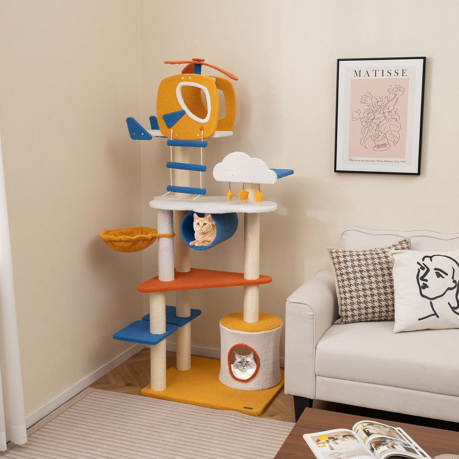 70 Inch Tall Aviation-themed Cat Tree with Helicopter Top Perch and Platforms - view 3