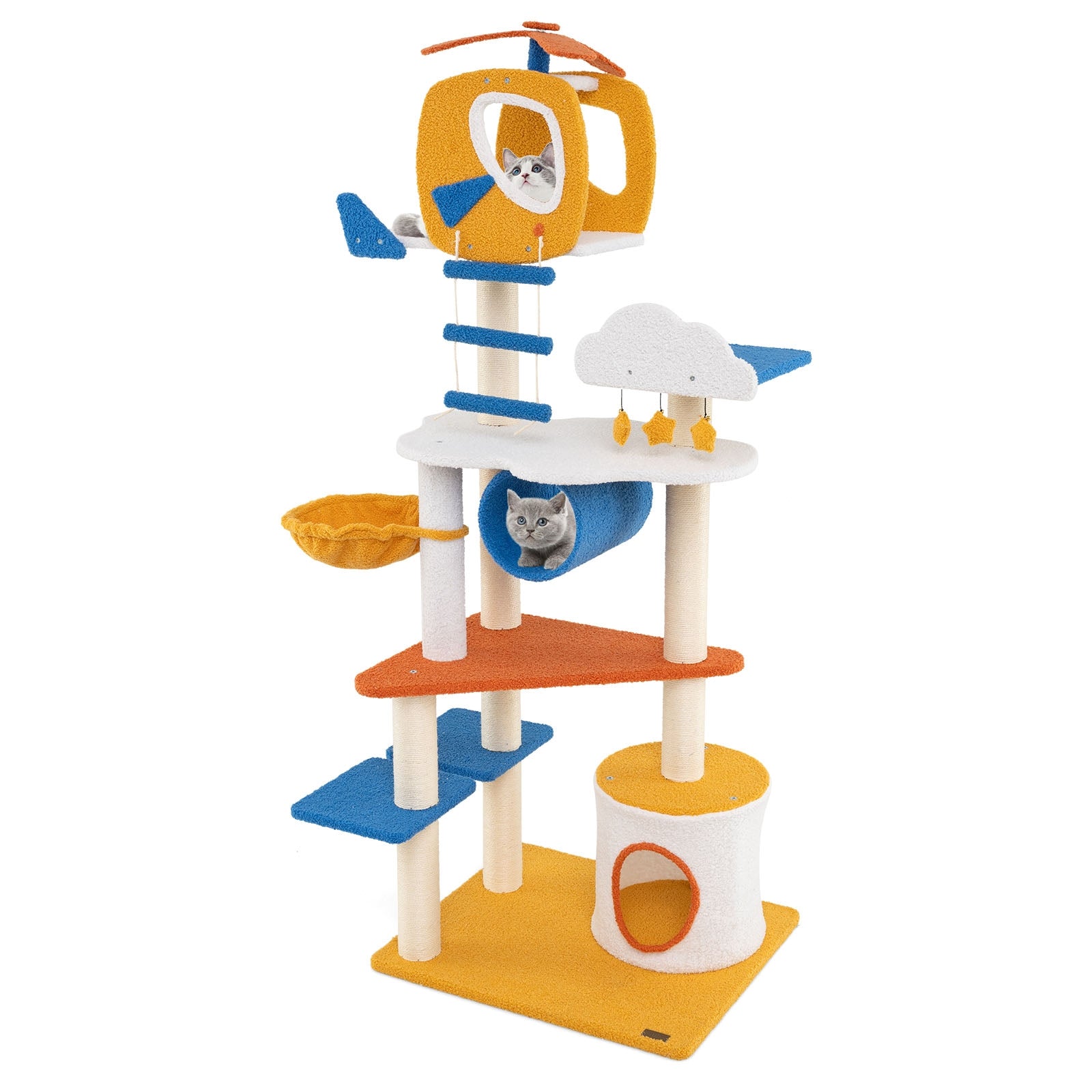 70 Inch Tall Aviation-themed Cat Tree with Helicopter Top Perch and Platforms - view 4