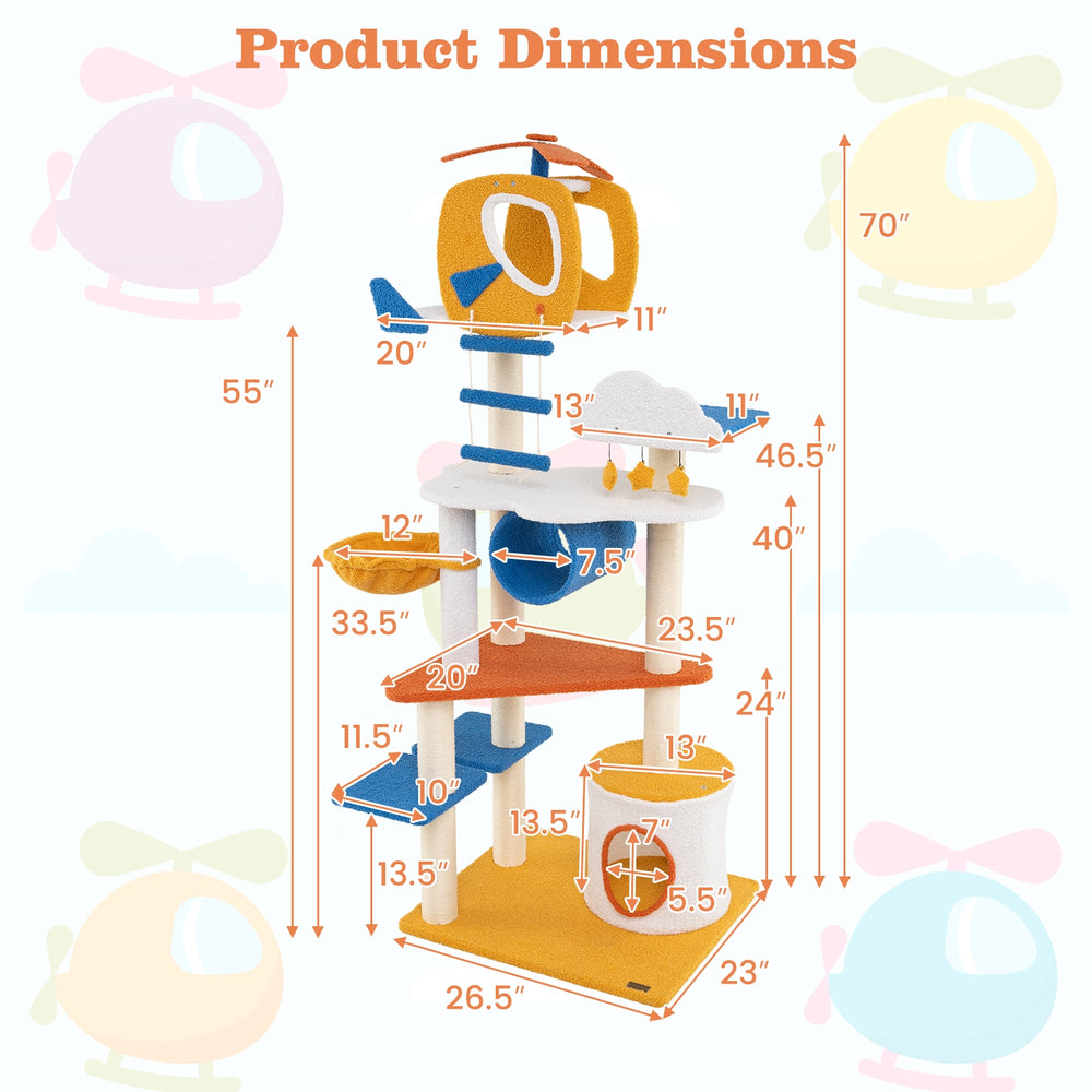 70 Inch Tall Aviation-themed Cat Tree with Helicopter Top Perch and Platforms - view 5