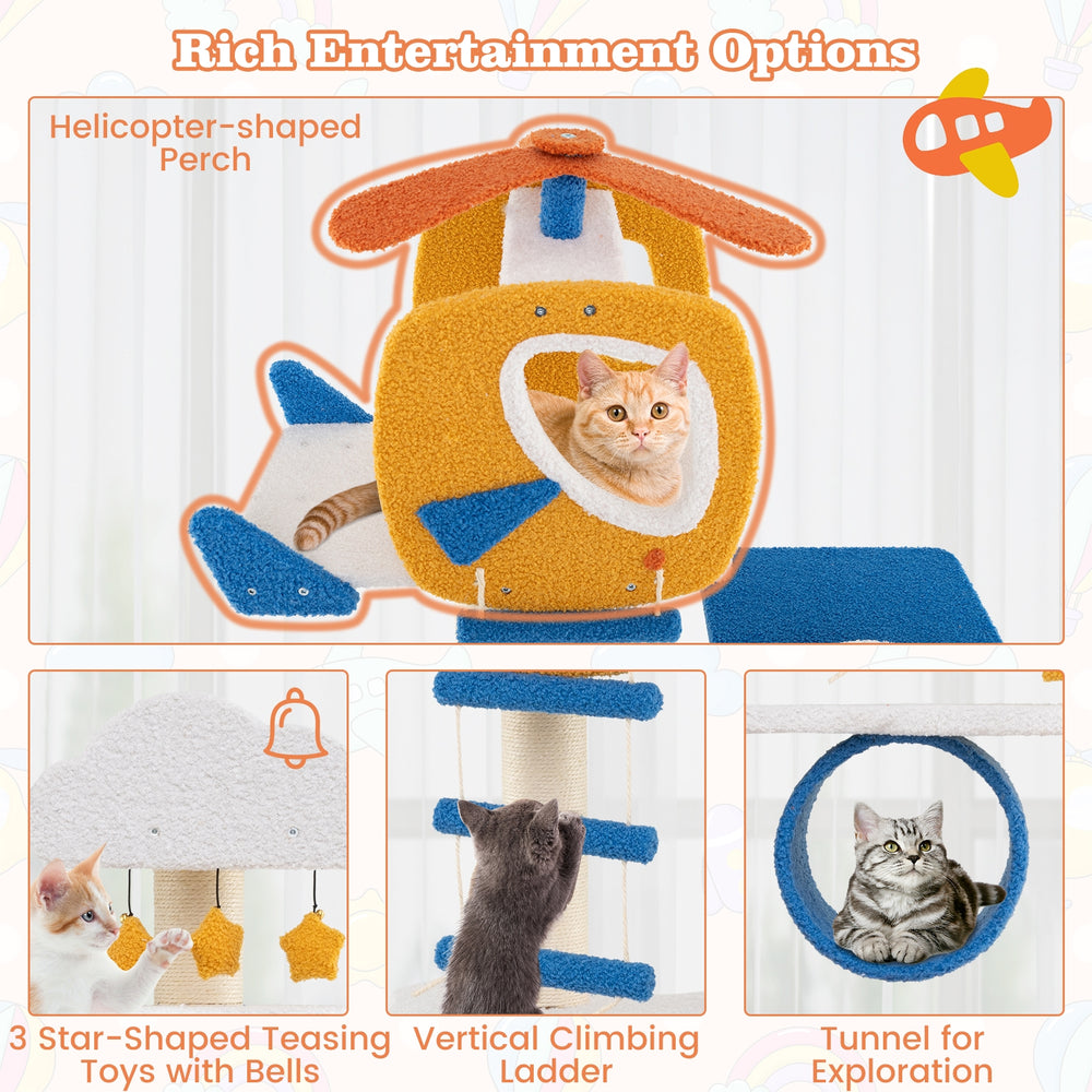 70 Inch Tall Aviation-themed Cat Tree with Helicopter Top Perch and Platforms - view 6
