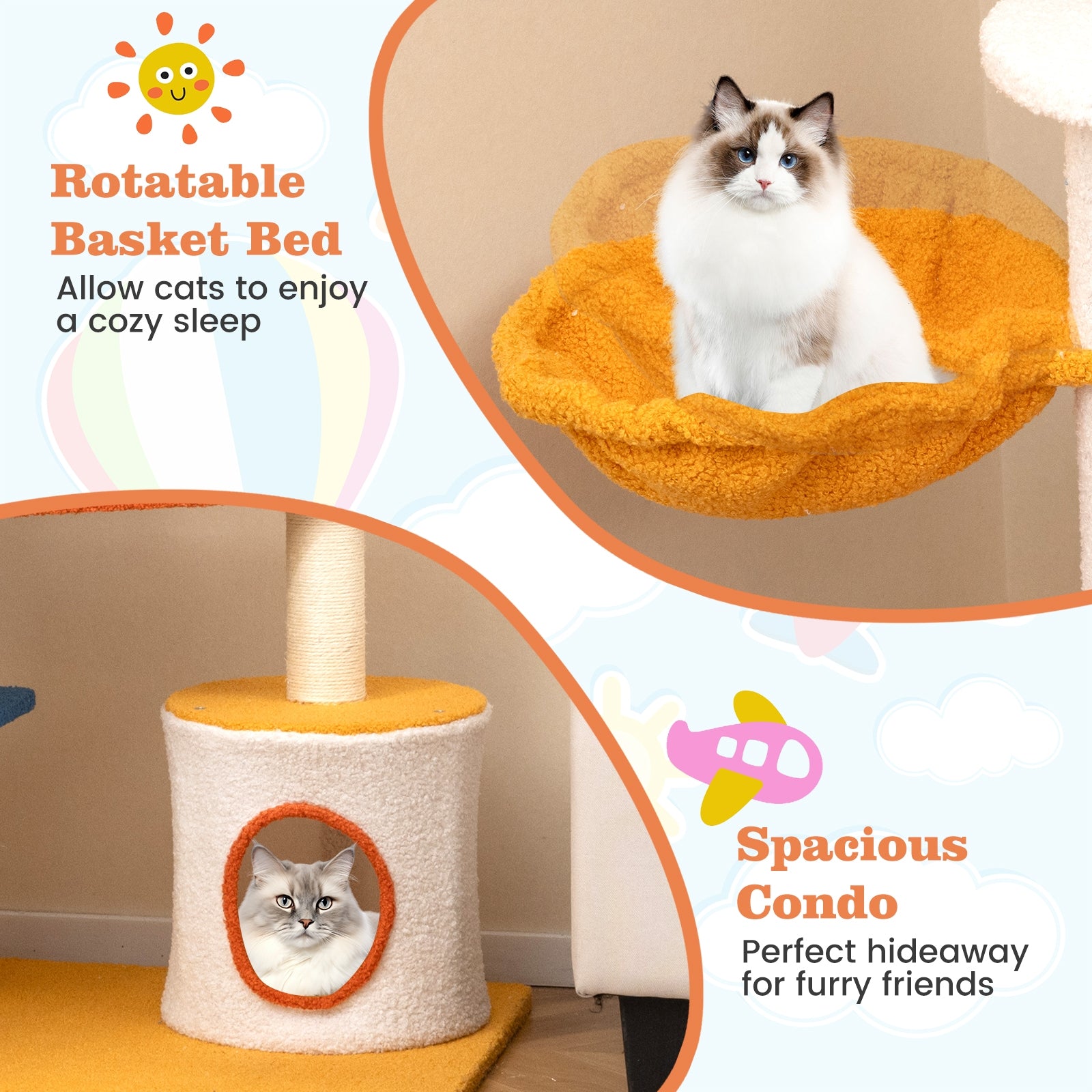 70 Inch Tall Aviation-themed Cat Tree with Helicopter Top Perch and Platforms - view 7