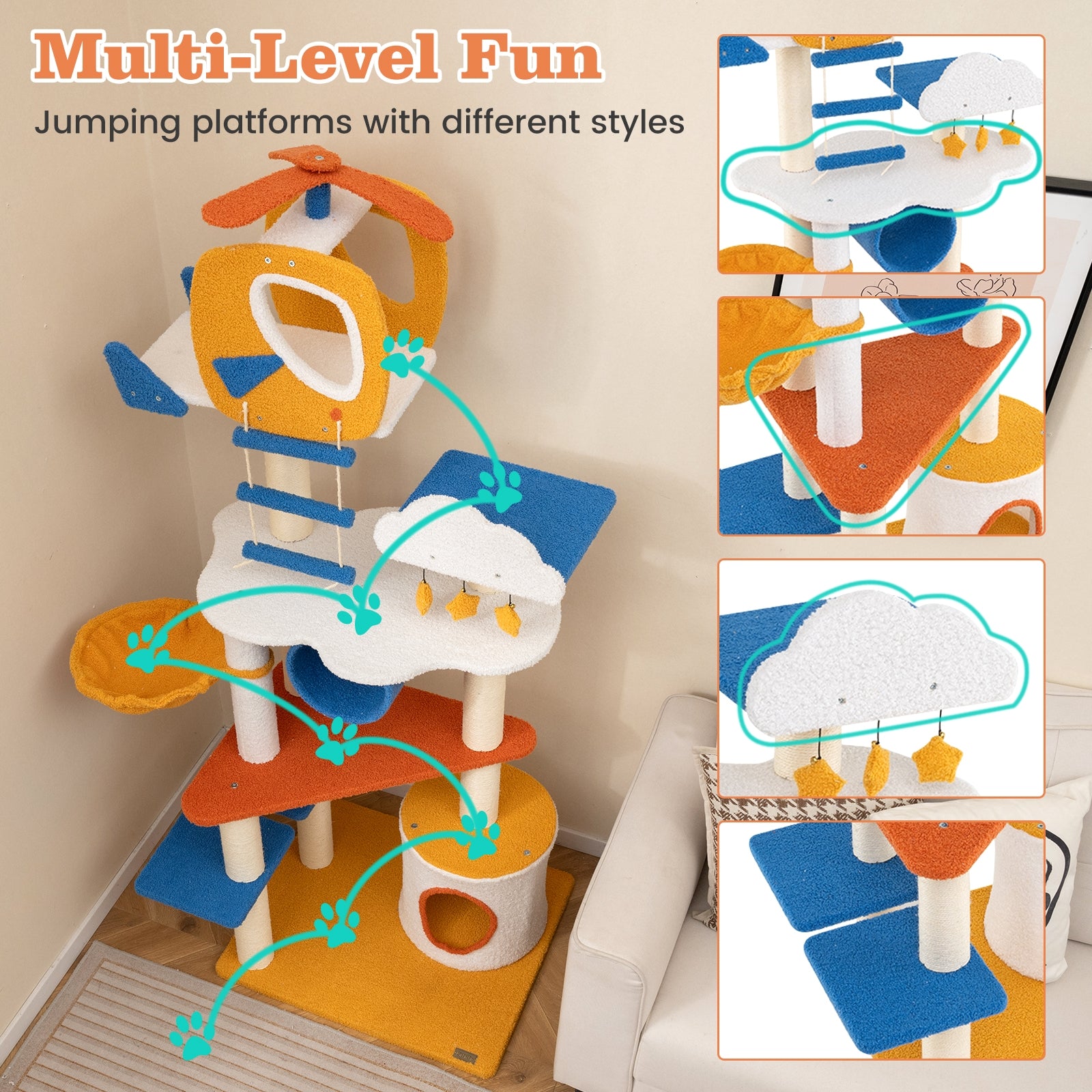 70 Inch Tall Aviation-themed Cat Tree with Helicopter Top Perch and Platforms - view 8