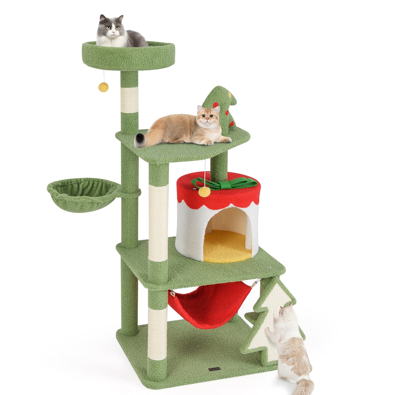 Cute Christmas Cat Tree with Sisal Scratching Posts and Gift Box Shaped Condo - view 4