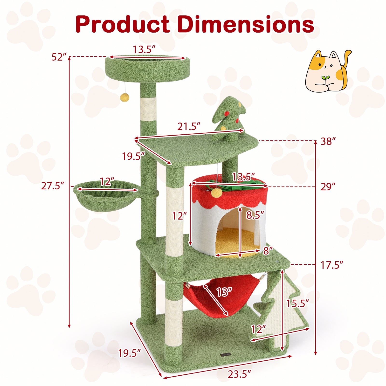 Cute Christmas Cat Tree with Sisal Scratching Posts and Gift Box Shaped Condo - view 5
