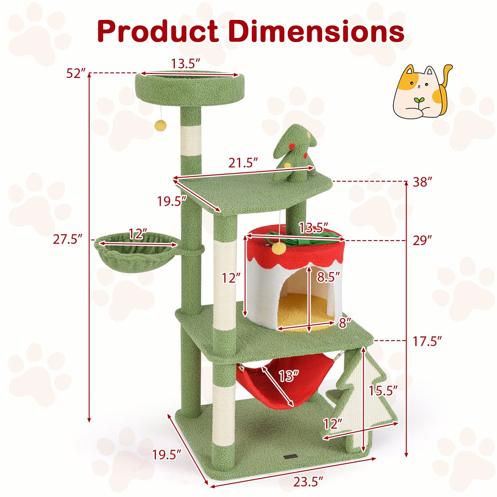 Cute Christmas Cat Tree with Sisal Scratching Posts and Gift Box Shaped Condo - view 5