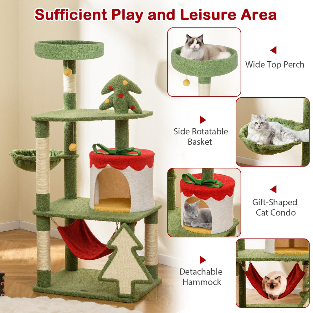 Cute Christmas Cat Tree with Sisal Scratching Posts and Gift Box Shaped Condo - view 6