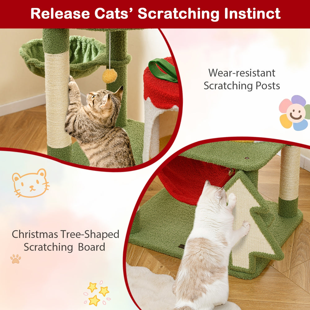 Cute Christmas Cat Tree with Sisal Scratching Posts and Gift Box Shaped Condo - view 7
