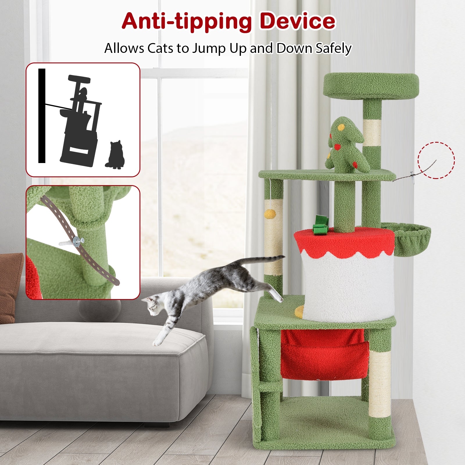 Cute Christmas Cat Tree with Sisal Scratching Posts and Gift Box Shaped Condo - view 8
