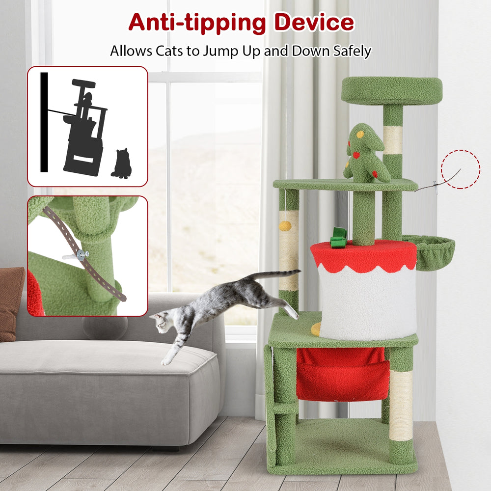 Cute Christmas Cat Tree with Sisal Scratching Posts and Gift Box Shaped Condo - view 8