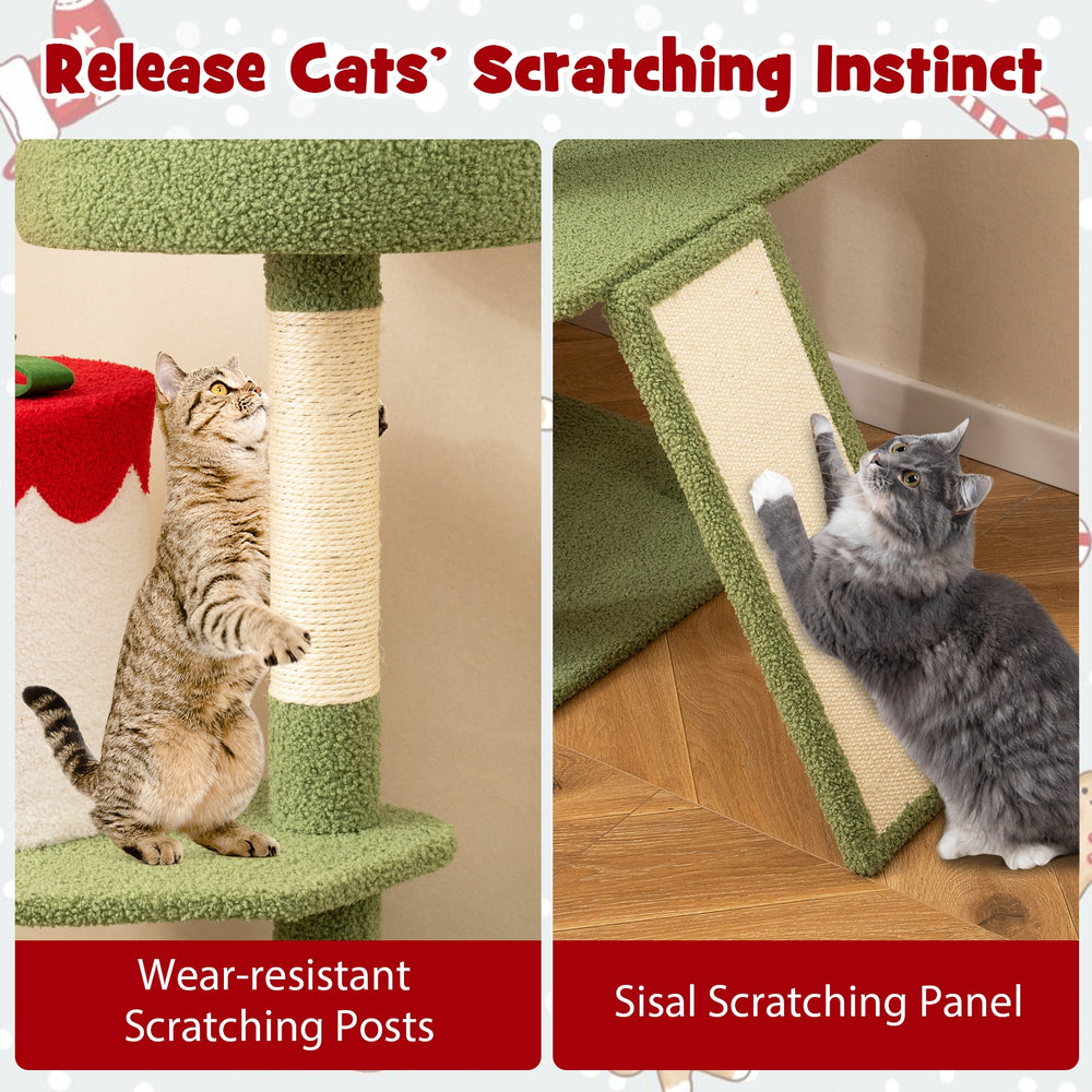 61 Inches Cute Christmas Cat Tree with Sisal Scratching Posts and 2 Condos - view 7