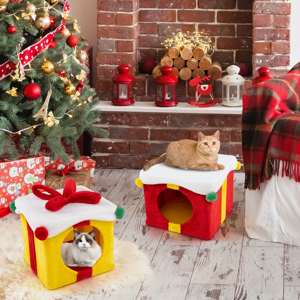 2 Gift Box Shaped Cute Christmas Cat House with Bow - view 3