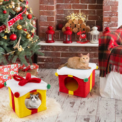 2 Gift Box Shaped Cute Christmas Cat House with Bow - view 3